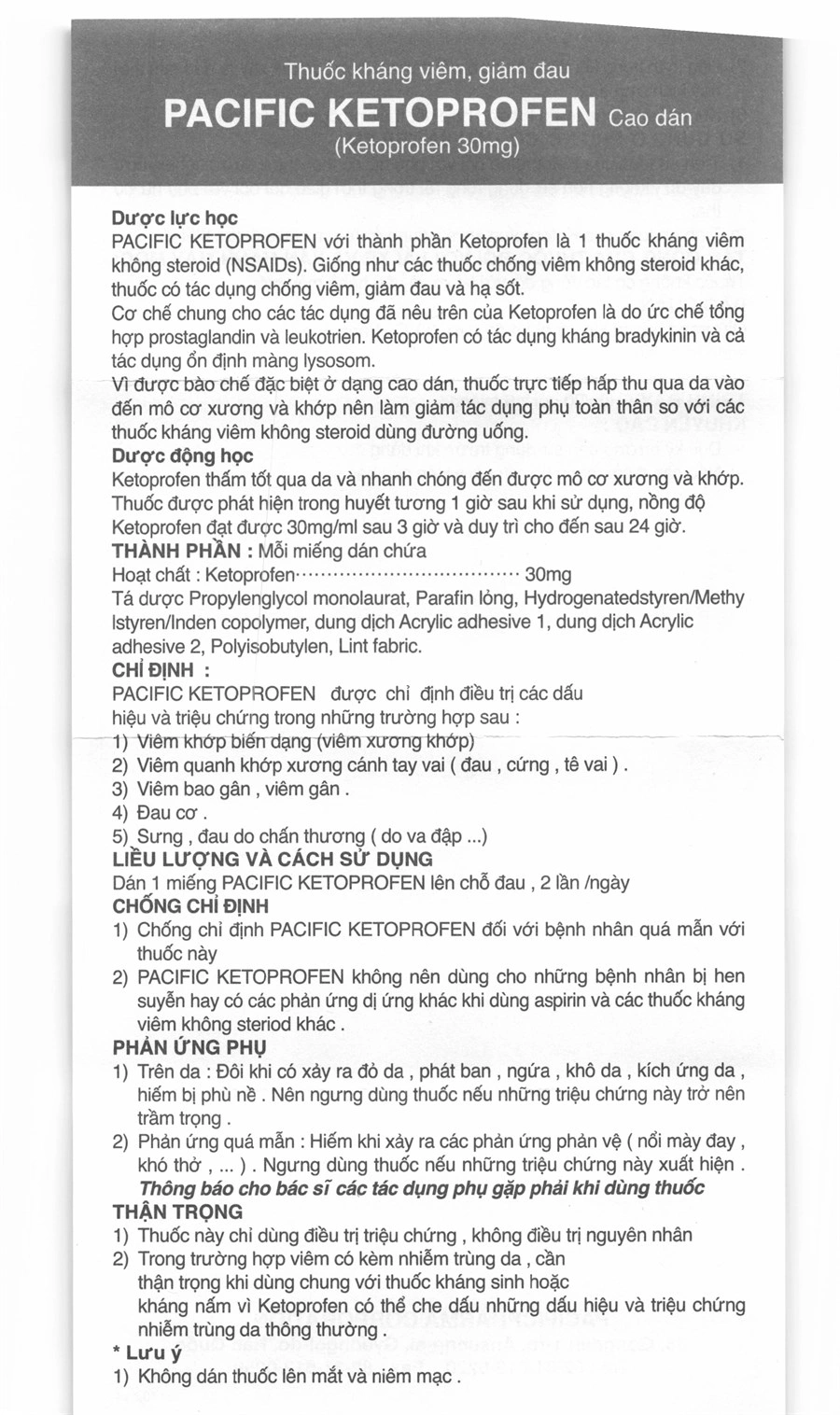 Cao dán Pacific Ketoprofen giảm đau, kháng viêm cơ xương gói 6 miếng - 7